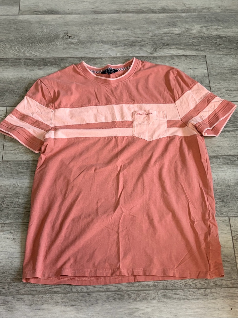 Ben Sherman Coral and Light Pink Stripe Pocket Tee